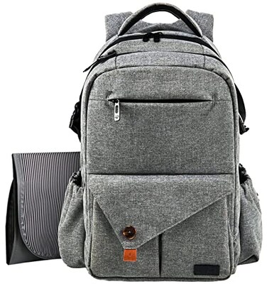 Hap Tim MultiFunction Large Baby Diaper Bag Backpack with Stroller Straps Insulated Pockets Changing Pad Stylish AntiWater MaterialGray5284