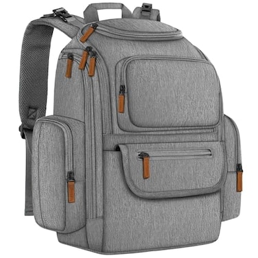 Mancro Diaper Bag Backpack Multifunctional Baby Diaper Bag Backpack For Men Women with Stroller Straps Travel Water Resistant Baby Diaper Backpack with 2 Side Insulated Pockets White Grey