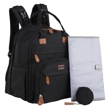 BabbleRoo Extra Large Diaper Bag Backpack Expandable Baby Bag with Up to 50 More Capacity Travel Essentials Baby Bag Tote with Changing Pad Stroller Straps Pacifier Case Unisex Black