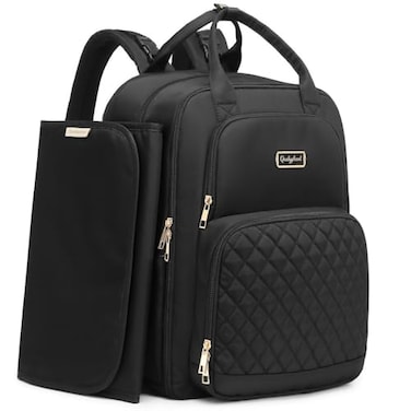 Qualyphant Extra Large Diaper Bag Backpack for 2 Kids Twins Expandable Diaper Bag 3038L Travel Baby Backpack with Changing Pad for Mom Dad Quilted Water Resistant Black