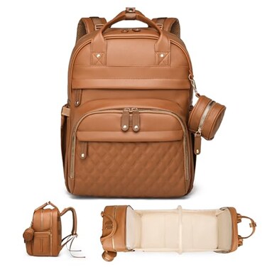 ANWTOTU Leather Baby Diaper Bags with Changing StationExtra large Capacity Baby Diaper Bag BackpackWaterproof Baby EssentialsBrown