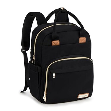 RUVALINO Diaper Bag Backpack Multifunction Travel Pack Maternity Baby Changing Bags Large Capacity Waterproof Deep Black Polyester