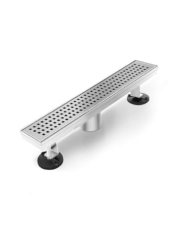 HTOH Shower Drain Linear Shower Drain 12 InchBrushed Nickel Modern 304 Stainless Steel Shower Floor Drain with Grate Removable Adjustable Leveling Feet