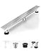 HTOH Shower Drain Linear Shower Drain 24 InchBrushed NickelModern 304 Stainless Steel Shower Floor Drain with Grate Removable Adjustable Leveling Feet Rectangular Shower Drain
