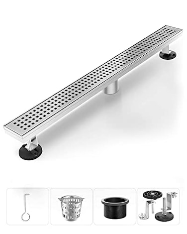 HTOH Shower Drain Linear Shower Drain 24 InchBrushed NickelModern 304 Stainless Steel Shower Floor Drain with Grate Removable Adjustable Leveling Feet Rectangular Shower Drain