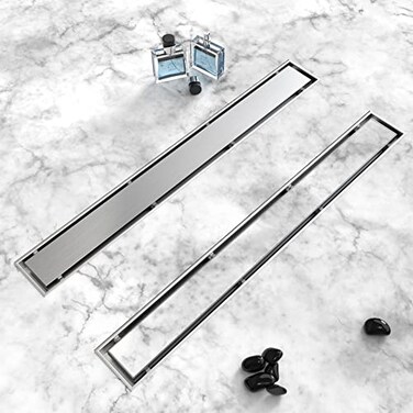 HTOH Linear Shower Drain 12 InchBrushed Nickel 2 in 1 Tile Shower Drain 304 Stainless Steel Linear Drain with Tile Insert GrateAdjustable FeetHair Filter