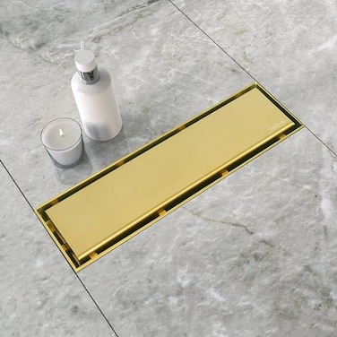 Neodrain 12Inch Gold Linear Shower Drain 2in1 Flat Tile Insert Cover Stainless Steel Linear Drain Brushed Brass Rectangle Shower Floor Drain with Hair Strainer WatermarkCUPC