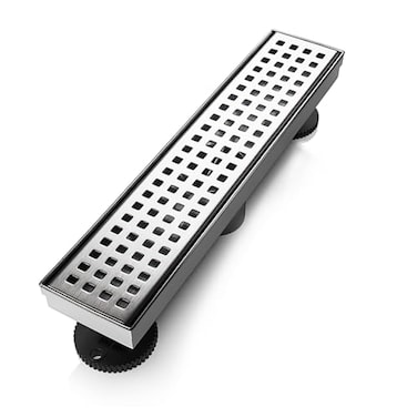 SaniteModar Shower Drain 12 inch Linear Shower Drain with Removable Square Hole Panel AISI 304 Stainless Steel Brushed Shower Floor Linear Drain with Adjustable Feet and Hair Strainer