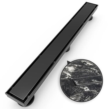 WEBANG 36 Inch Linear Shower Drain Rectangular Floor Drain with Accessories Reversible 2in1 Cover Tile Insert Grate Removable SUS304 Stainless Steel CUPC Matte Black
