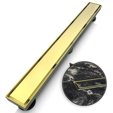 WEBANG 36 Inch Linear Shower Drain Rectangular Floor Drain with Accessories Reversible 2in1 Cover Tile Insert Grate Removable SUS304 Stainless Steel CUPC Brushed Gold