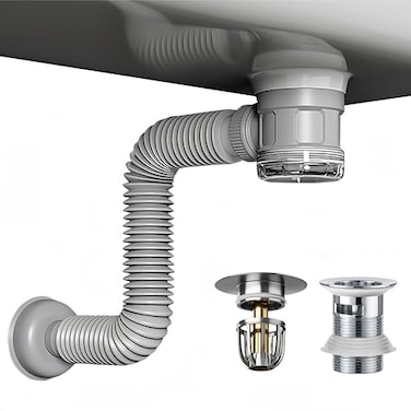 JHBKing Bathroom Sink Drain Kit with Flexible Expandable Pipe OdorFree BackflowPreventing SpaceSaving Design without a Ptrap For 114 112 Drain Hole Chrome With Overflow