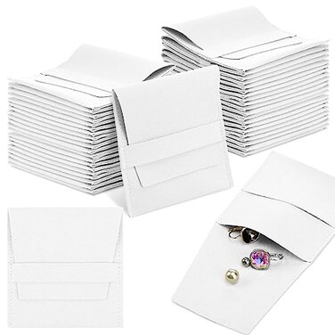 Bonuci 40 Pcs Small Microfiber Jewelry Pouch Gift Bulk with Band 8 x 8 cm Mothers Day Jewelry Gift Packaging Bag Luxury Small Bags Tiny Microfiber Pouch for Bracelet NecklaceWhite