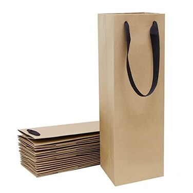 Aimyoo Brown Wine Bottle Gift Bags Bulk10 Pack Kraft Paper Gift Bags with Handles 4x4x14 inch for Champagne Alcohol