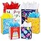 Plauthus Birthday Gift Bag with Handle and Tissue Paper 12 Pcs Gift Bags Assorted Sizes and Designs Large Medium Small Size Birthday Gift Bag for Boys Girls 13 9