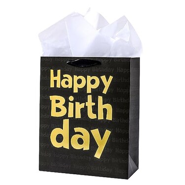Loveinside Black Birthday Gift Bag with Tissue Paper for Birthday Baby Shower Party and More 13 x 10 x 5 1 Pcs