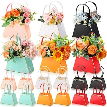 TaoBary 18 Pcs Mothers Day Floral Bouquet Boxes for Arrangement Wedding Party Centerpieces Boxes Portable Flower Paper Gift Wrapping Bag Bulk with Handle for Wedding Bridal ShowerClassic