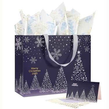 Bobobag 13 Deep Blue Large Christmas Gift Bag with Tissue Paper and Greeting Card Personalized Platinum Quality Gift Bag for Mans Present