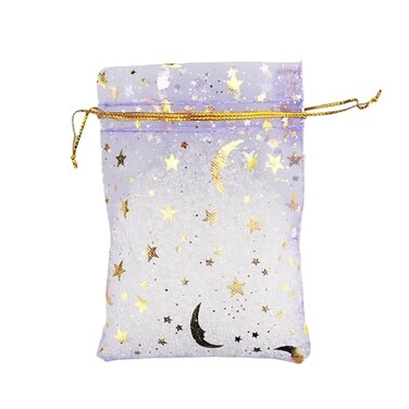 QIANHAILIZZ 100 Pack 35 x 47 Inch Moon Star Organza Jewelry Gift Pouch Candy Pouch Drawstring Wedding Favor Bags MS9 lilac