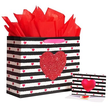 Bobobag 13 Large Gift Bag with handle Red Tissue Paper and Greeting Card for Valentines Day Wedding Birthday Anniversary and so on