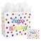 Laidans 13 Large Happy Birthday Gift Bag with Card and Tissue Papers for Kids with Handles Dots