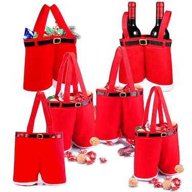 Homecube Large Size Christmas Candy Bag Wine Holders Santa Pants Gift and Treat Bags with Handle Portable Candy Gift Baskets Gift Wrap for Wedding Pack of 6 10 L x 15 H