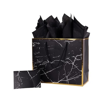 ysmile Marble Black 12 Premium Gift Bag with Tissue Paper for Men Birthday Anniversary Father Day