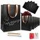 Anavego 6 FirstClass Black Gift Bags with Metallic Markers for Personalization Tissue Paper Medium Size 8x10 Matte Sturdy Handles from Gold Satin Birthday Bags Set for Women Men