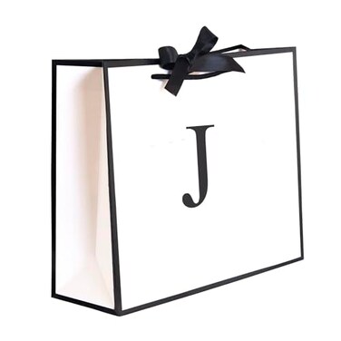 QLSKO Initial Gift Bag with Bow Ribbon Personalized Horizontal Paper Bag Monogrammed Birthday Gifts for Women Men JMedium