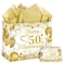 CASLON 50th Anniversary Paper Gift Bag White Gold Wedding Gift Wrapping Bag with Tissue Papers Card Perfect for Golden Wedding Anniversary or Christmas Decor