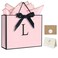 QLSKO Personalized Initial Paper Bag for Women GrilsMonogrammed Gift Bag with Bow RibbonWrapping Tissue and Card Matching Envelope Sticker Pink LMedium