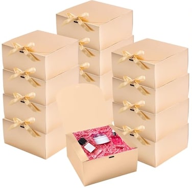 WLUSEAXI 12pack Gift Boxes with LidsGift Boxes Bulk with RibbonBridesmaid Proposal Box for Presents Kraft Paper Gift Boxes for WeddingChristmasHalloweenBaby Shower