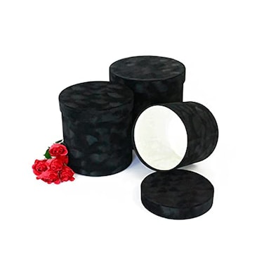 UNIKPACKAGING Premium Quality Round Velvet Flower Box Gift Boxes for Luxury Flower and Gift Arrangements Set of 3 pcs Black
