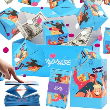 rain bunny Surprise Gift Box Explosion for Money Unique Folding Bouncing Red Envelope Gift Box with Confetti Cash Explosion Luxury for Birthday Anniversary Valentine Proposal 15 Bounces Blue