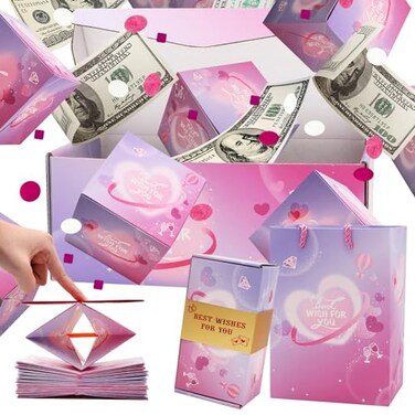 rain bunny Surprise Gift Box Explosion for Money Unique Folding Bouncing Red Envelope Gift Box with Confetti Cash Explosion Luxury for Birthday Anniversary Valentine Proposal 15 Bounces Purple Heart