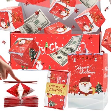 rain bunny Surprise Gift Box Explosion for Money Unique Folding Bouncing Red Envelope Gift Box with Confetti Cash Explosion Luxury for Birthday Anniversary Valentine Proposal 15 Bounces Red Christmas