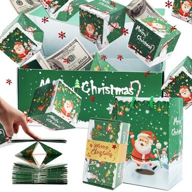 rain bunny Surprise Gift Box Explosion for Money Unique Folding Bouncing Red Envelope Gift Box with Confetti Cash Explosion Luxury for Birthday Anniversary Valentine Proposal 15 Bounces Green Christma