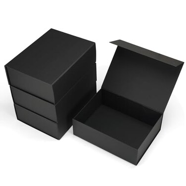 Ditwis 4 Pack 12x9x4 Inches Gift Boxes with Magnetic Closure Lids Black Magnetic Box for Wedding Groomsmen Bridesmaid Proposal Birthdays Mothers Day