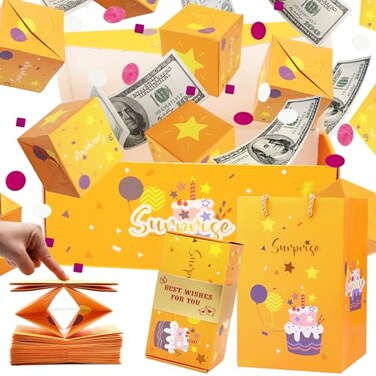 rain bunny Surprise Gift Box Explosion for Money Unique Folding Bouncing Red Envelope Gift Box with Confetti Cash Explosion Luxury for Birthday Anniversary Valentine Proposal 15 Bounces Yellow