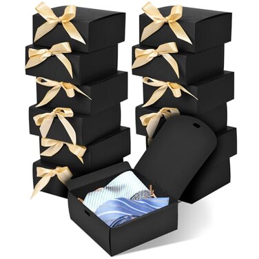 WLUSEAXI 12pack Small Gift Boxes with Lids for Presents 45x45x2 Black Gift Boxes with Ribbons Party Boxes for Packaging Wedding Present Birthday Holiday Galentines Day
