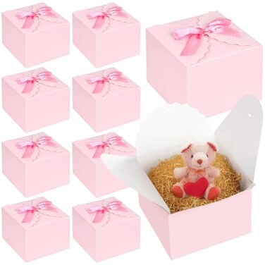 VGOODALL 10PCS Gift Boxes with Ribbon Pink Candy Box with Ribbon Paper Treat Boxes for Wedding Cookie Chocolates Small Gifts