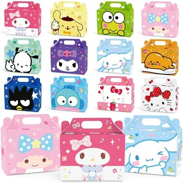 Zoomiin 24PCS Cute Party Favor Treat Boxes Cartoon Theme Candy Boxes Goodie Gift Boxes with 12 Styles Pattern Birthday Party Supplies Decorations