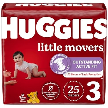 Huggies Size 3 Diapers Little Movers Baby Diapers Size 3 1628 lbs 25 Count Packaging May Vary
