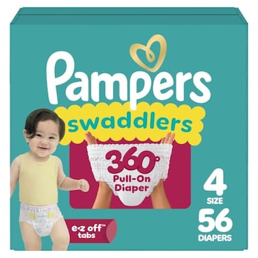 Pampers Diapers Swaddlers 360 Size 4 56 Count up to 100 Leakproof Comfy Dry Fit Designed for Easy Changes Pull On Baby Diaper Packaging May Vary