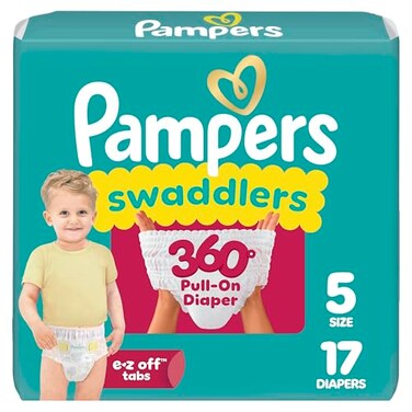 Pampers Diapers Swaddlers 360 Size 5 17 Count up to 100 Leakproof Comfy Dry Fit Designed for Easy Changes Pull On Baby Diaper