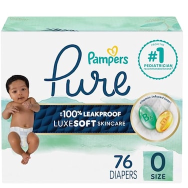 Pampers Pure Baby Diapers Size 0 10 lbs 76 Up to 100 Leakproof Premium Hypoallergenic Soft Diapers