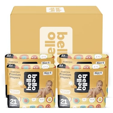 Hello Bello Premium Diapers Size 4 84 Count Disposable ExtraAbsorbent and Hypoallergenic Baby Diapers with Snug and Comfort Fit Sunnyside Up Pattern Value Pack