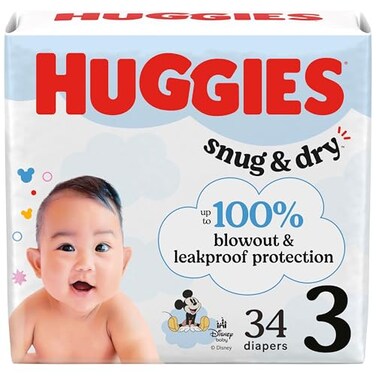 Huggies Size 3 Diapers Snug Dry Baby Diapers Size 3 1628 lbs 34 Count Packaging May Vary