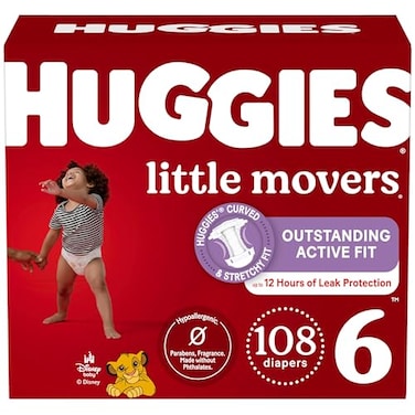Huggies Size 6 Diapers Little Movers Baby Diapers Size 6 35 lbs 108 Count 2 Packs of 54 Packaging May Vary