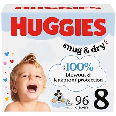 Huggies Size 8 Diapers Snug Dry Baby Diapers Size 8 46 lbs 96 Count 2 Packs of 48 Packaging May Vary
