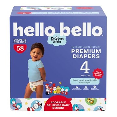 Hello Bello Dr Seuss Babies Premium Diapers Size 4 58 Count Softness Protection for Sensitive Skin